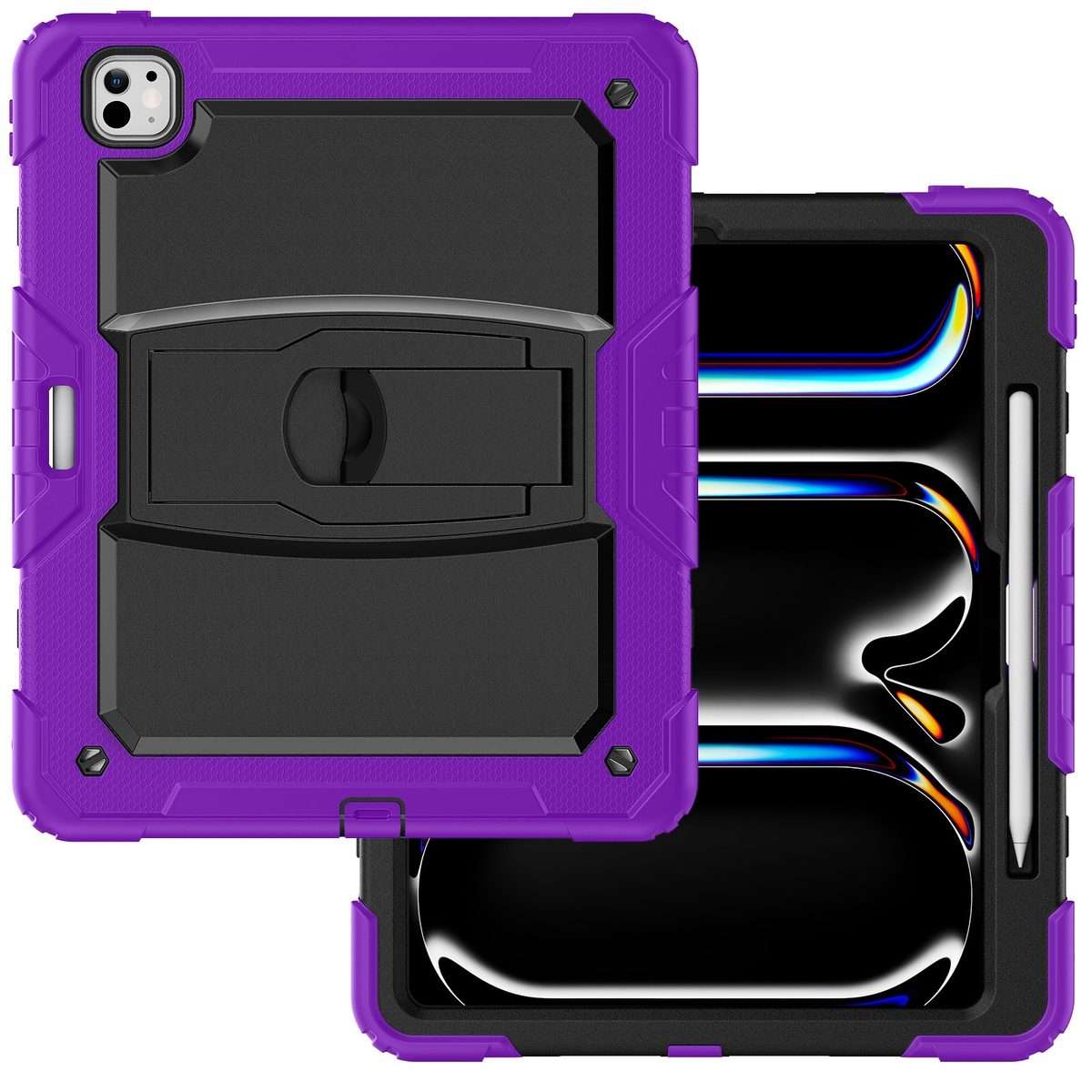 For iPad Pro 13 2025 / 2024 Silicone Hydric PC Tablet Case with Shoulder Strap & Holder(Purple)