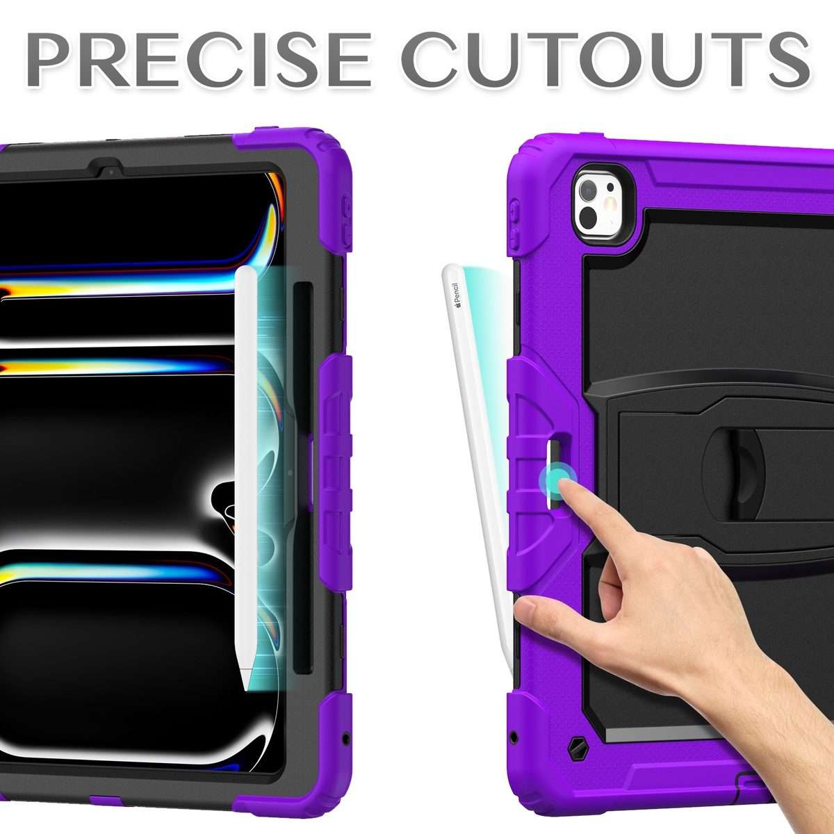 For iPad Pro 13 2025 / 2024 Silicone Hydric PC Tablet Case with Shoulder Strap & Holder(Purple)