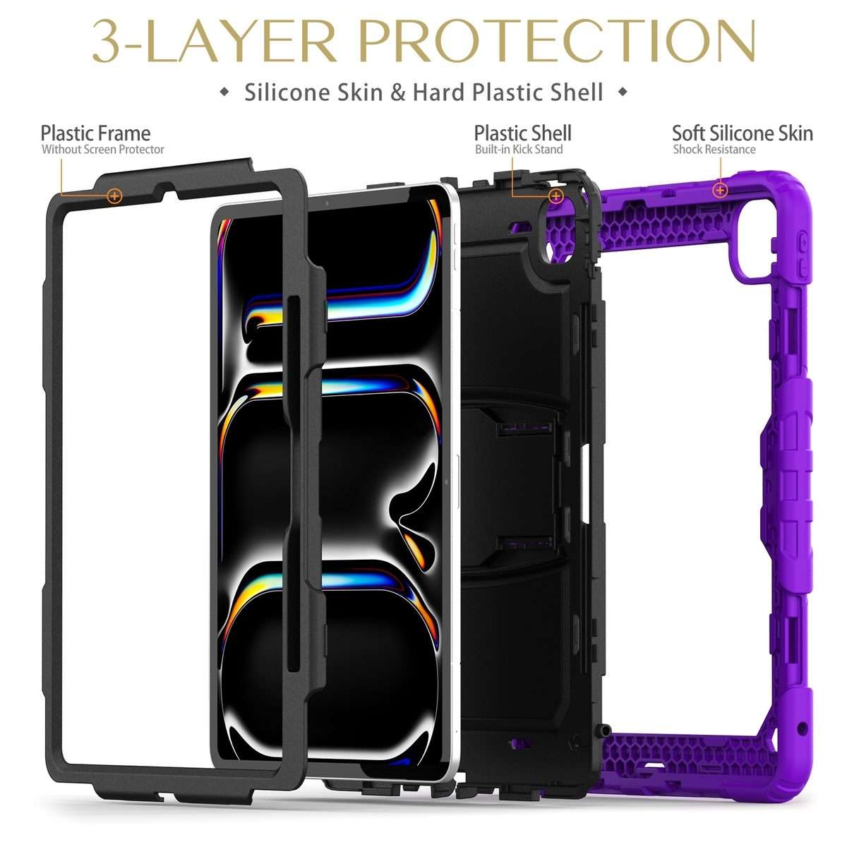 For iPad Pro 13 2025 / 2024 Silicone Hydric PC Tablet Case with Shoulder Strap & Holder(Purple)