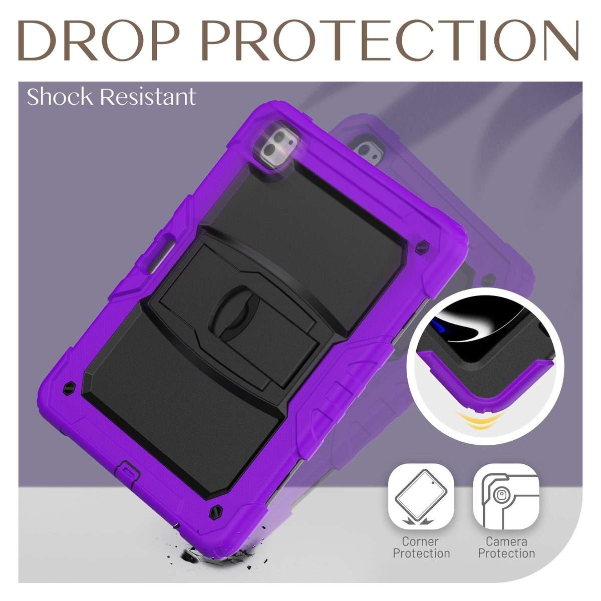 For iPad Pro 13 2025 / 2024 Silicone Hydric PC Tablet Case with Shoulder Strap & Holder(Purple)