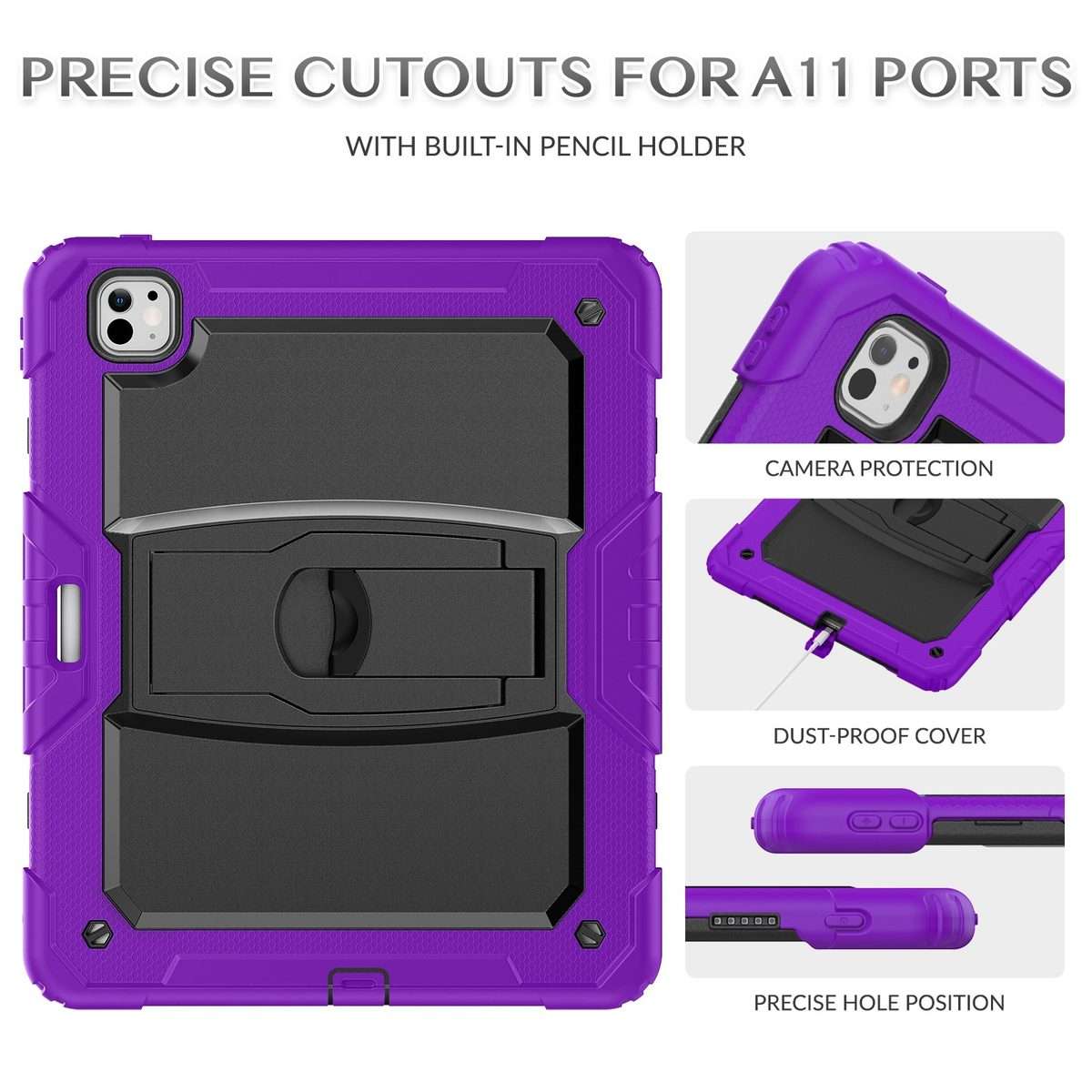 For iPad Pro 13 2025 / 2024 Silicone Hydric PC Tablet Case with Shoulder Strap & Holder(Purple)
