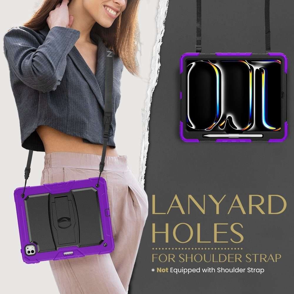 For iPad Pro 13 2025 / 2024 Silicone Hydric PC Tablet Case with Shoulder Strap & Holder(Purple)