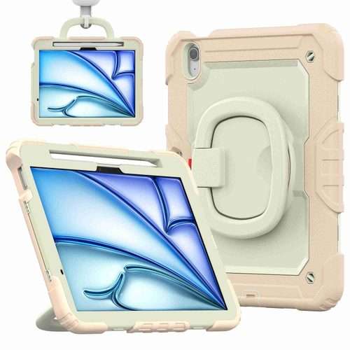 For iPad Air 11 2026 / 2025 / 2024 Handle Silicone Hydric PC Tablet Case with Shou ... (Rose Gold)