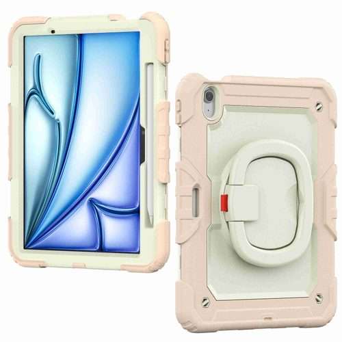 For iPad Air 11 2026 / 2025 / 2024 Handle Silicone Hydric PC Tablet Case with Shou ... (Rose Gold)