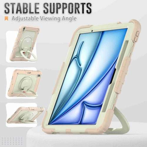 For iPad Air 11 2026 / 2025 / 2024 Handle Silicone Hydric PC Tablet Case with Shou ... (Rose Gold)