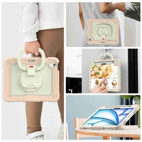 For iPad Air 11 2026 / 2025 / 2024 Handle Silicone Hydric PC Tablet Case with Shou ... (Rose Gold)