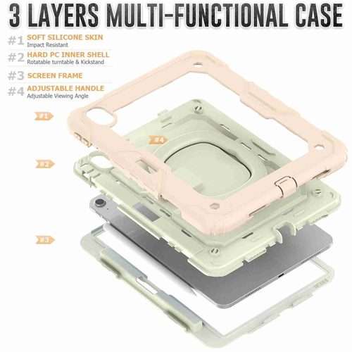 For iPad Air 11 2026 / 2025 / 2024 Handle Silicone Hydric PC Tablet Case with Shou ... (Rose Gold)