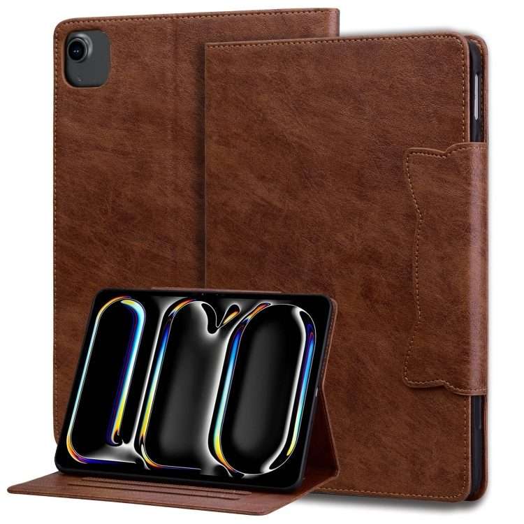For iPad Pro 12.9 2022 / 2021 / 2020 / 2018 Cat Buckle Leather Smart Tablet Case(Brown)