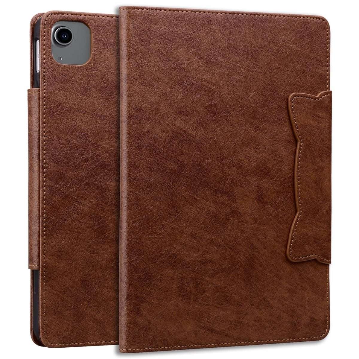 For iPad Pro 12.9 2022 / 2021 / 2020 / 2018 Cat Buckle Leather Smart Tablet Case(Brown)