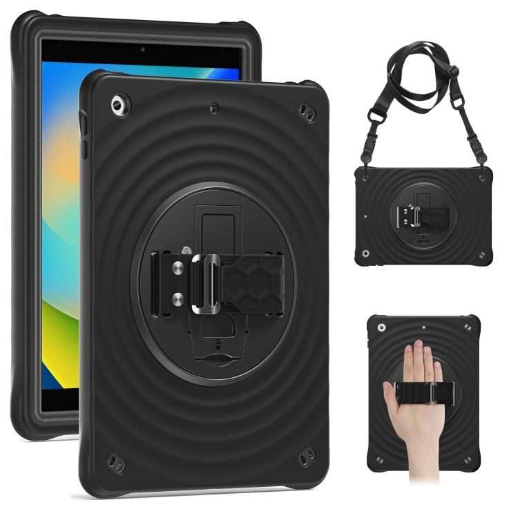 For iPad 10.2 2021 / 2020 / 2019 Rotation Holder Silicone Hybrid PC Tablet Case(Black)