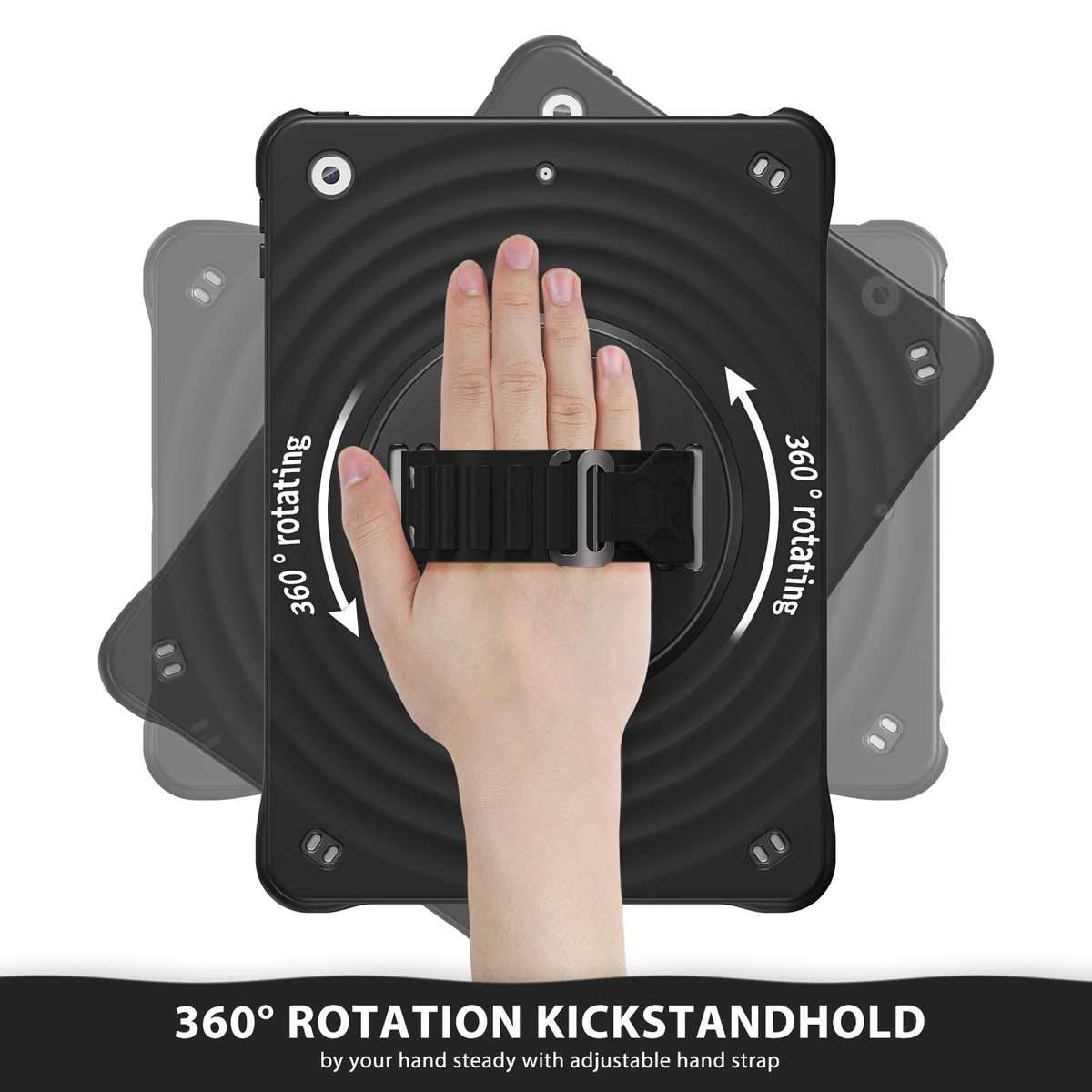 For iPad 10.2 2021 / 2020 / 2019 Rotation Holder Silicone Hybrid PC Tablet Case(Black)