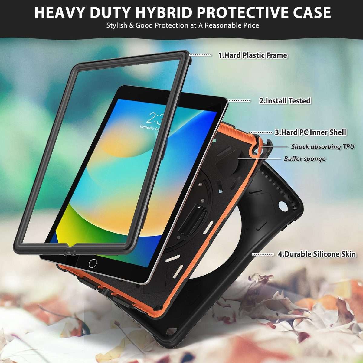 For iPad 10.2 2021 / 2020 / 2019 Rotation Holder Silicone Hybrid PC Tablet Case(Black)