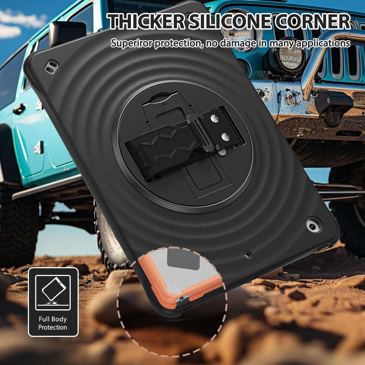 For iPad 10.2 2021 / 2020 / 2019 Rotation Holder Silicone Hybrid PC Tablet Case(Black)