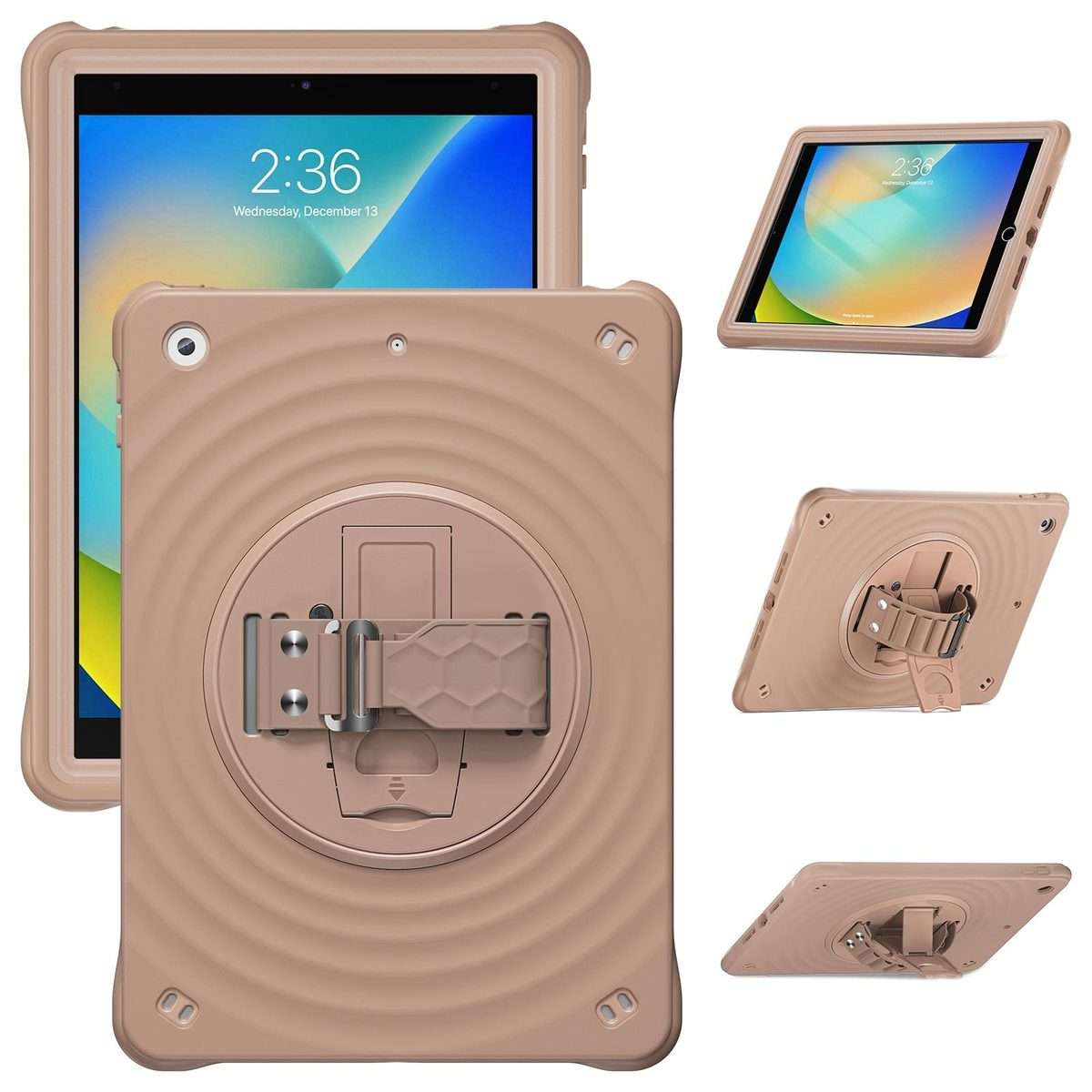 For iPad 10.2 2021 / 2020 / 2019 Rotation Holder Silicone Hybrid PC Tablet Case(Light Coffee)