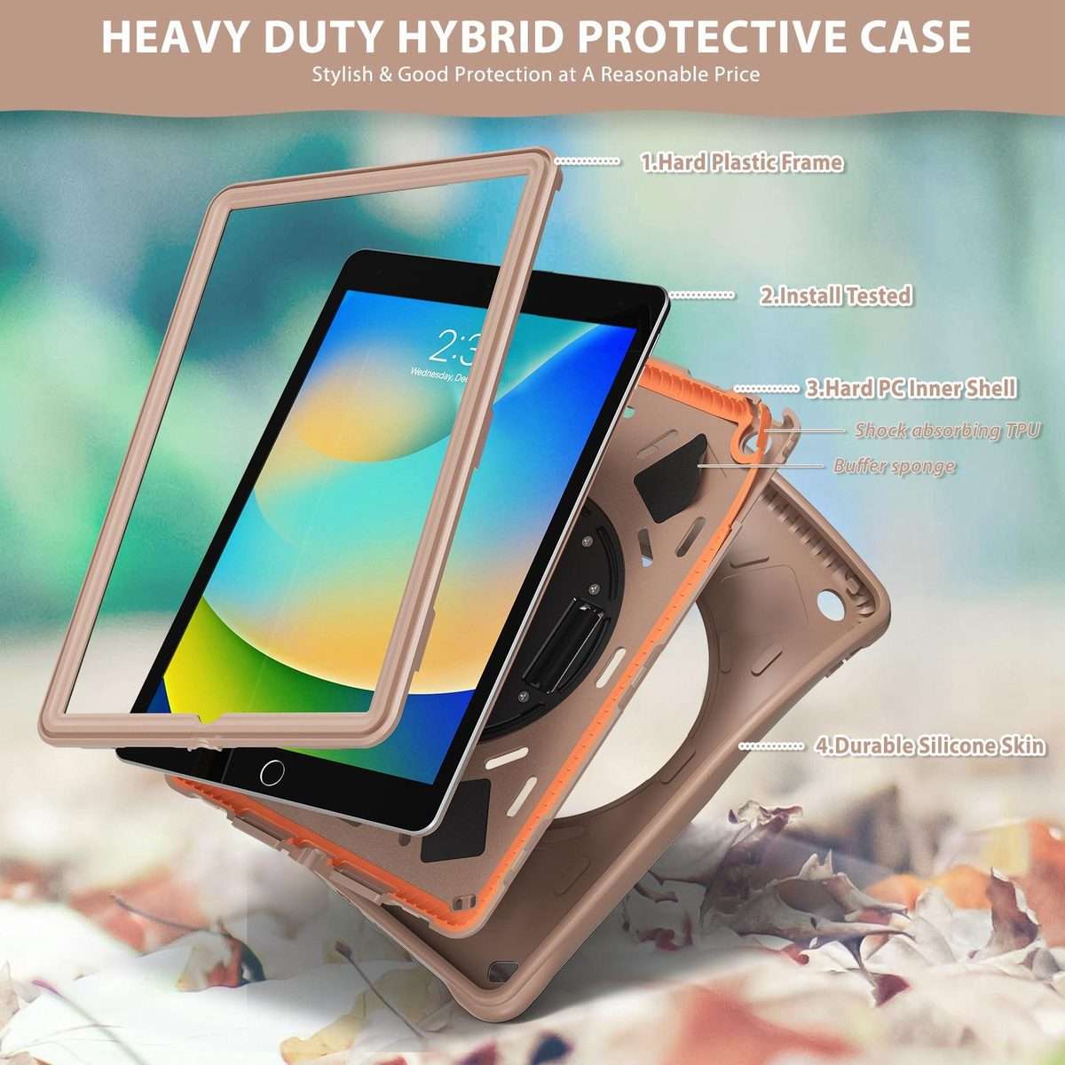 For iPad 10.2 2021 / 2020 / 2019 Rotation Holder Silicone Hybrid PC Tablet Case(Light Coffee)