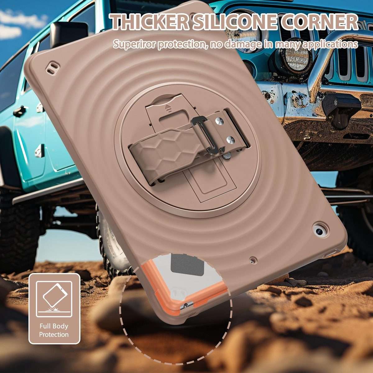 For iPad 10.2 2021 / 2020 / 2019 Rotation Holder Silicone Hybrid PC Tablet Case(Light Coffee)