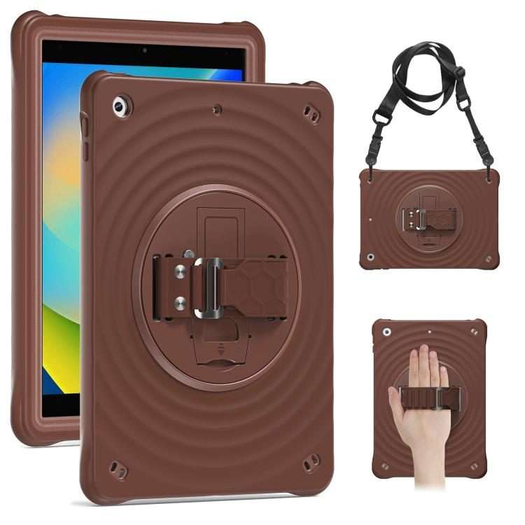 For iPad 10.2 2021 / 2020 / 2019 Rotation Holder Silicone Hybrid PC Tablet Case(Chocolate)