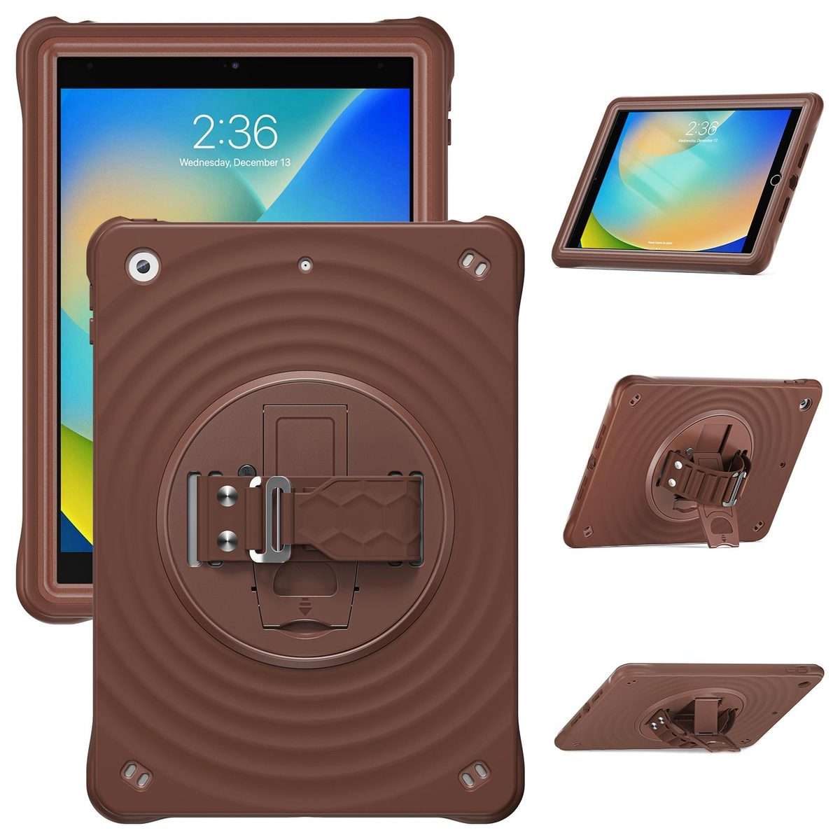 For iPad 10.2 2021 / 2020 / 2019 Rotation Holder Silicone Hybrid PC Tablet Case(Chocolate)