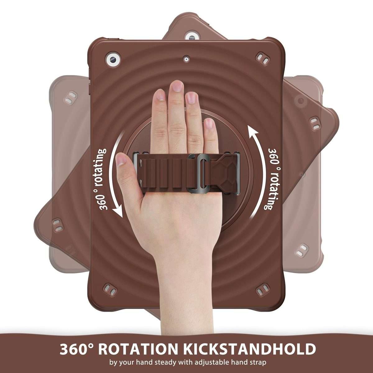 For iPad 10.2 2021 / 2020 / 2019 Rotation Holder Silicone Hybrid PC Tablet Case(Chocolate)