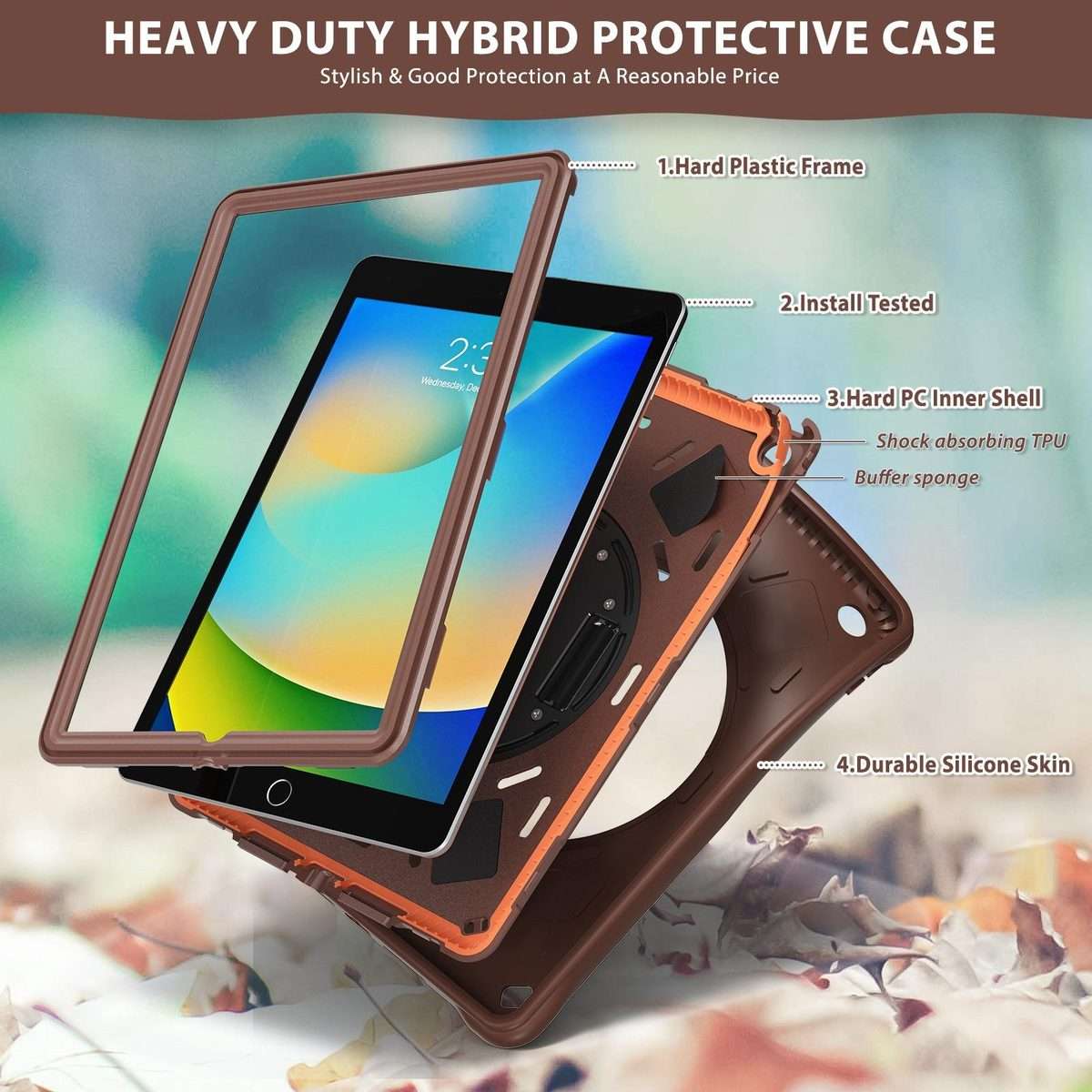 For iPad 10.2 2021 / 2020 / 2019 Rotation Holder Silicone Hybrid PC Tablet Case(Chocolate)