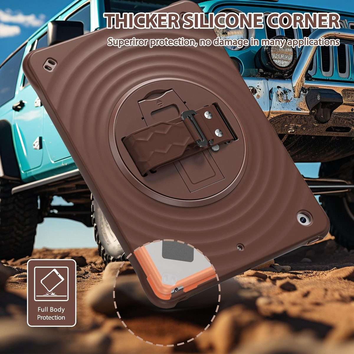 For iPad 10.2 2021 / 2020 / 2019 Rotation Holder Silicone Hybrid PC Tablet Case(Chocolate)