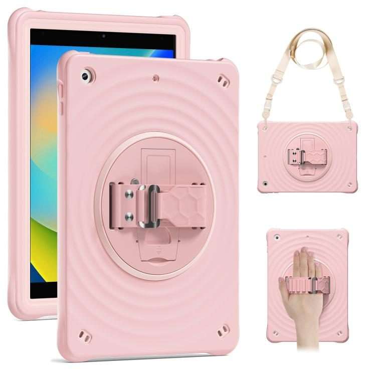 For iPad 10.2 2021 / 2020 / 2019 Rotation Holder Silicone Hybrid PC Tablet Case(Pink)