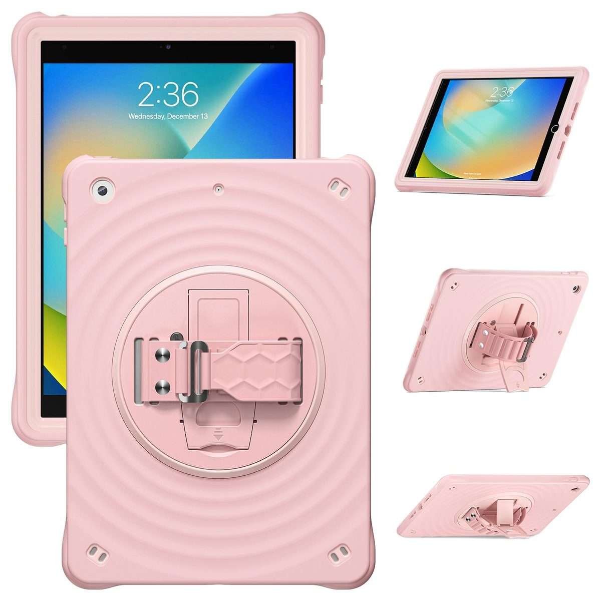 For iPad 10.2 2021 / 2020 / 2019 Rotation Holder Silicone Hybrid PC Tablet Case(Pink)