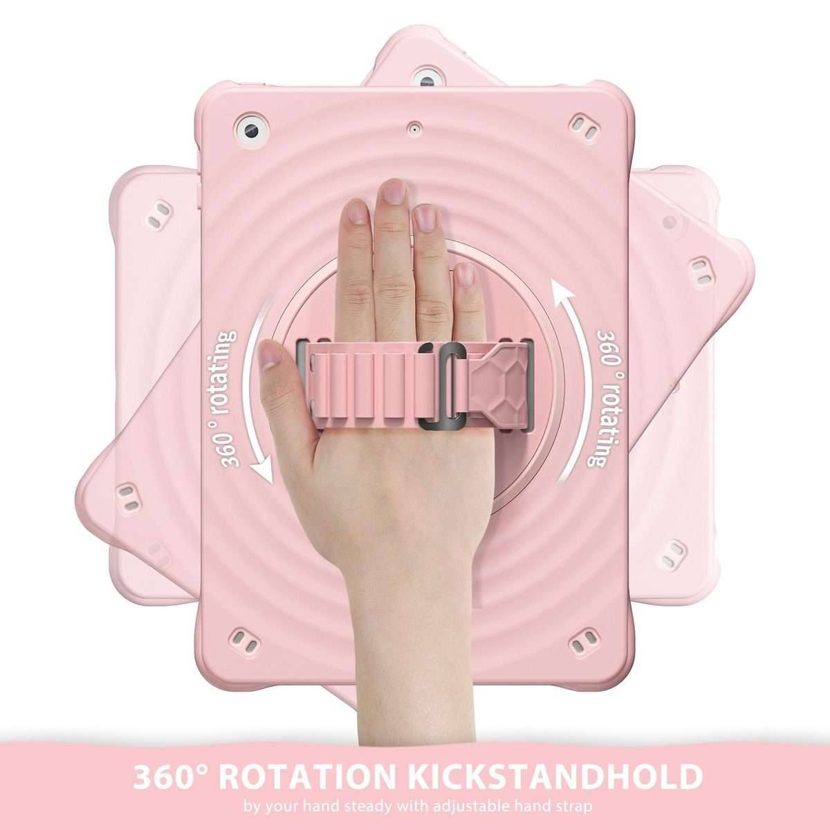 For iPad 10.2 2021 / 2020 / 2019 Rotation Holder Silicone Hybrid PC Tablet Case(Pink)