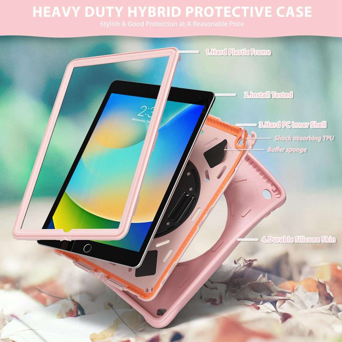 For iPad 10.2 2021 / 2020 / 2019 Rotation Holder Silicone Hybrid PC Tablet Case(Pink)