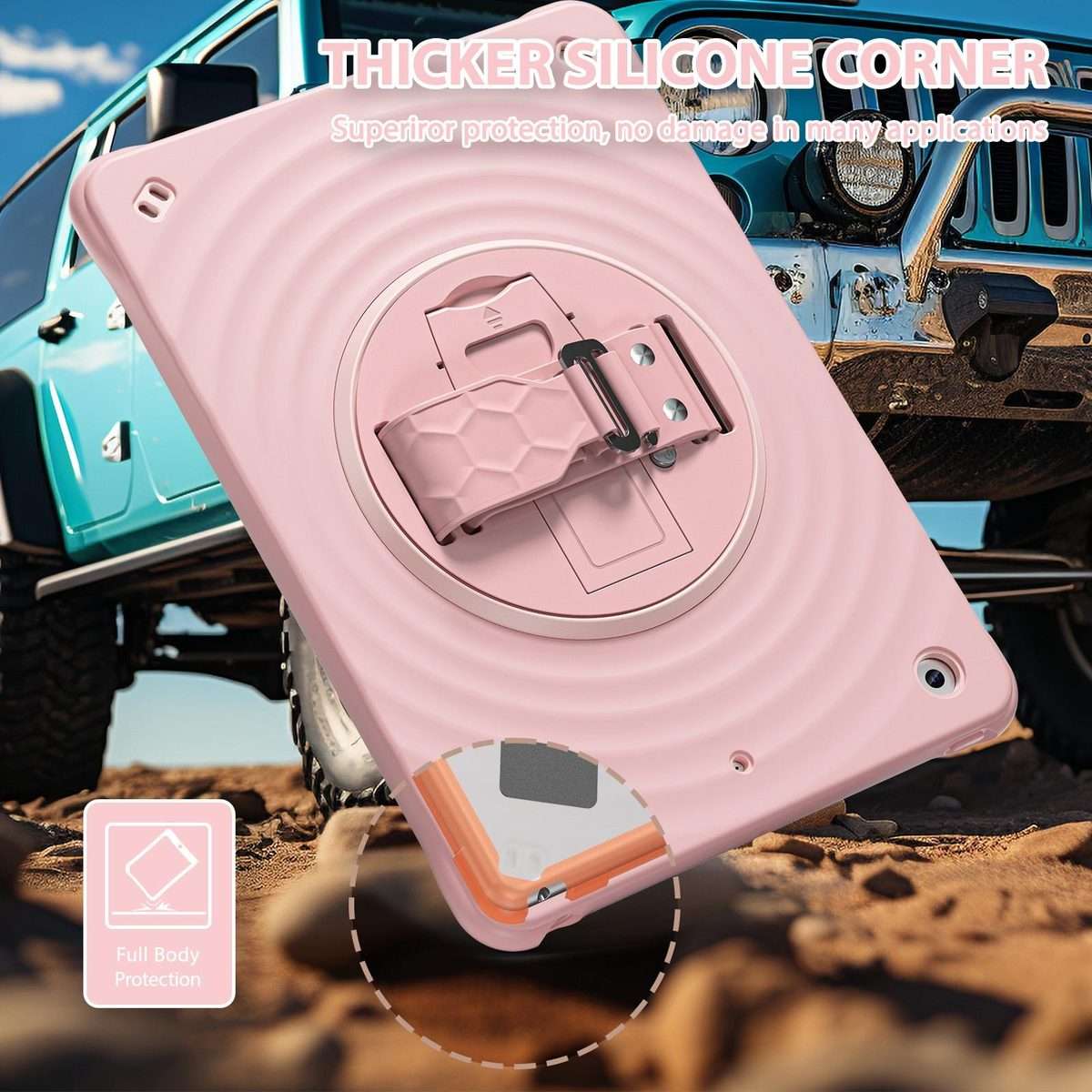 For iPad 10.2 2021 / 2020 / 2019 Rotation Holder Silicone Hybrid PC Tablet Case(Pink)