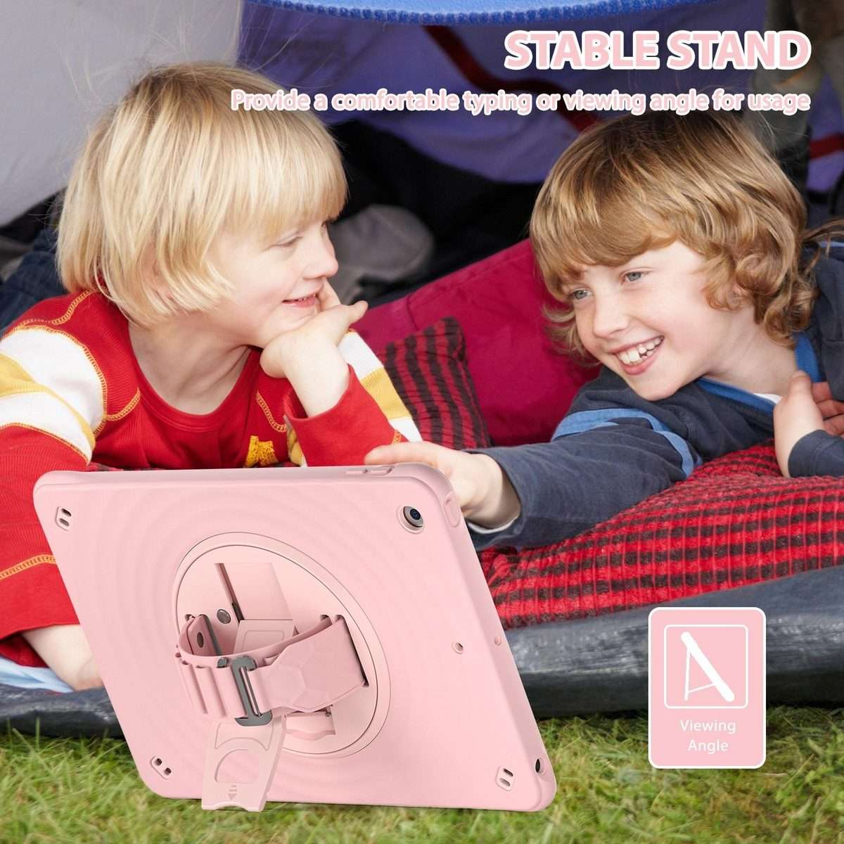 For iPad 10.2 2021 / 2020 / 2019 Rotation Holder Silicone Hybrid PC Tablet Case(Pink)