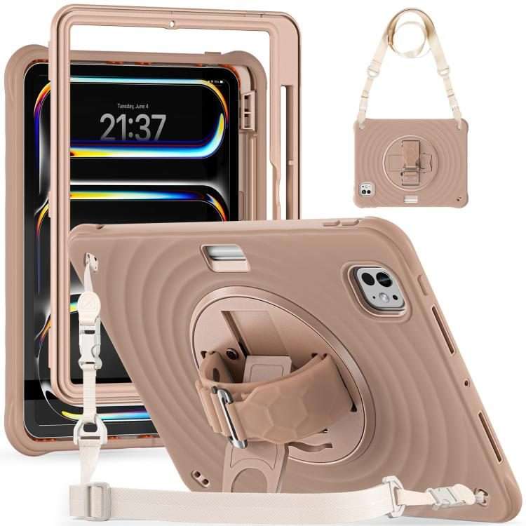 For iPad Pro 11 2025 / 2024 Rotation Holder Silicone Hybrid PC Tablet Case(Light Coffee)