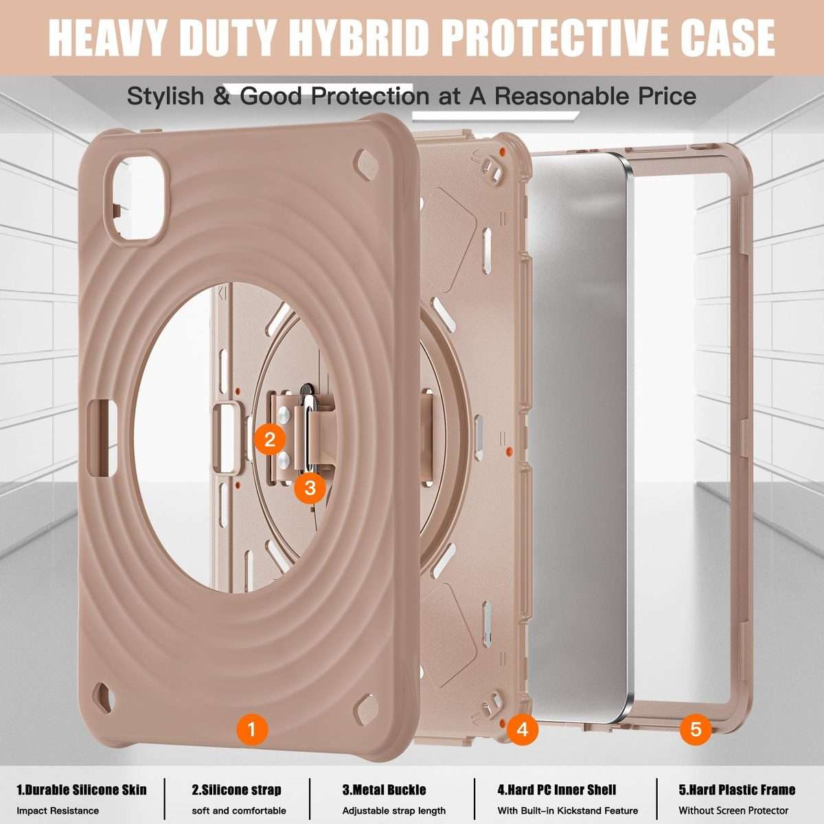 For iPad Pro 11 2025 / 2024 Rotation Holder Silicone Hybrid PC Tablet Case(Light Coffee)