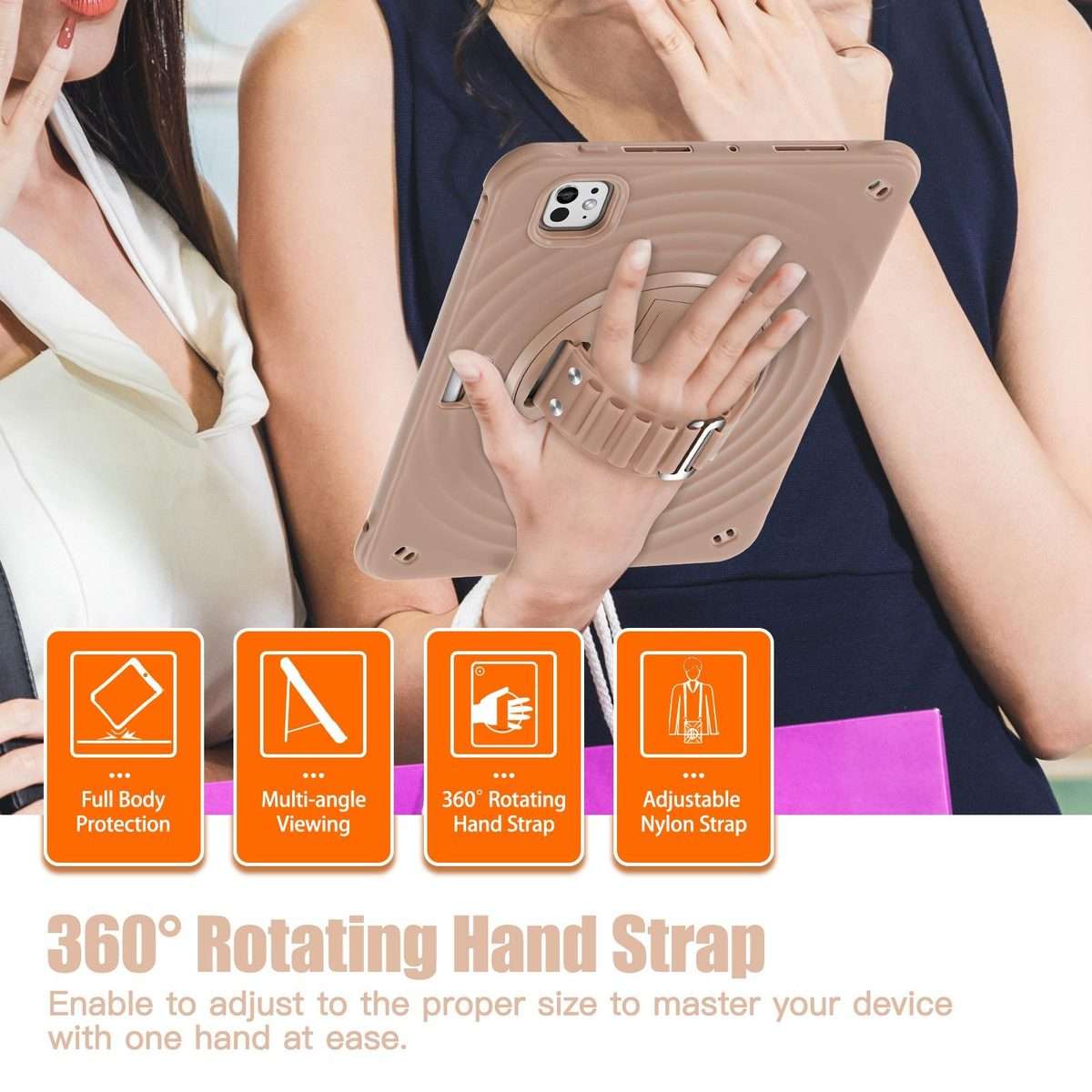 For iPad Pro 11 2025 / 2024 Rotation Holder Silicone Hybrid PC Tablet Case(Light Coffee)