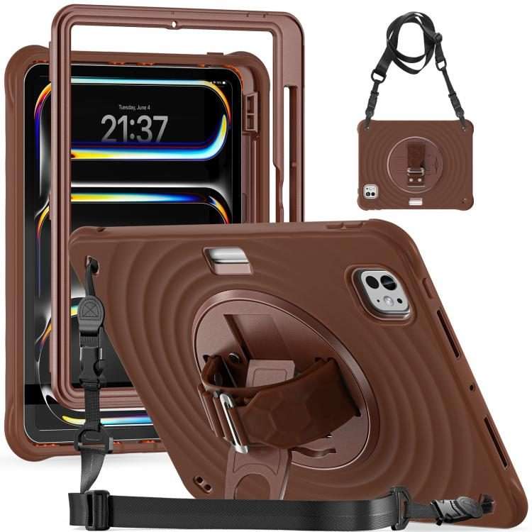 For iPad Pro 11 2025 / 2024 Rotation Holder Silicone Hybrid PC Tablet Case(Chocolate)