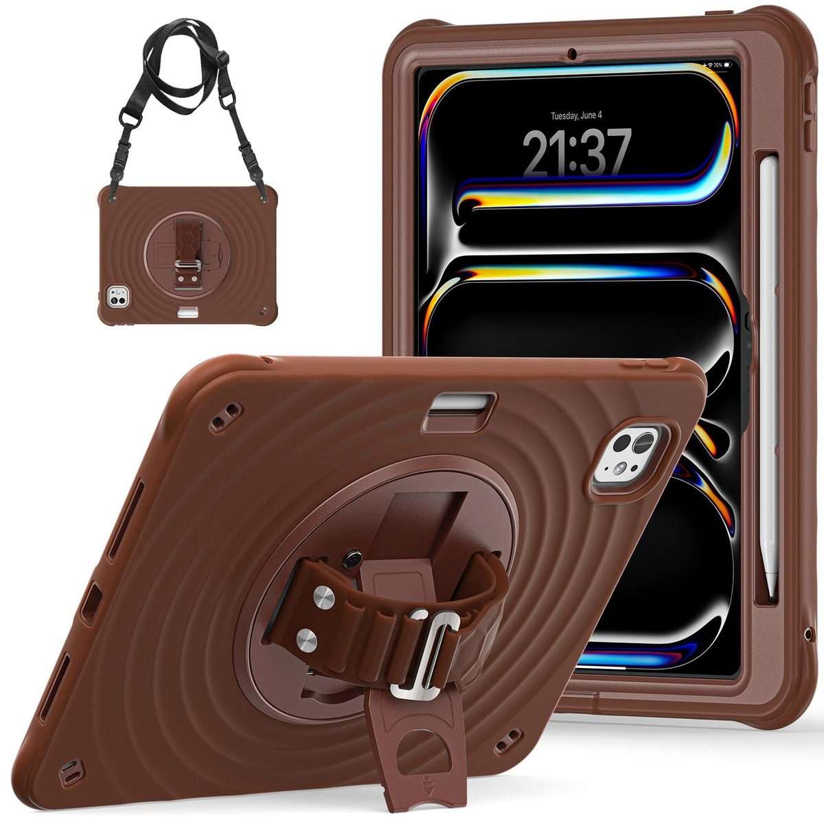For iPad Pro 11 2025 / 2024 Rotation Holder Silicone Hybrid PC Tablet Case(Chocolate)