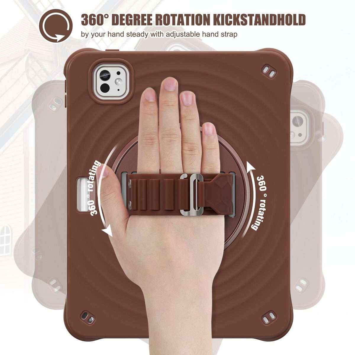 For iPad Pro 11 2025 / 2024 Rotation Holder Silicone Hybrid PC Tablet Case(Chocolate)