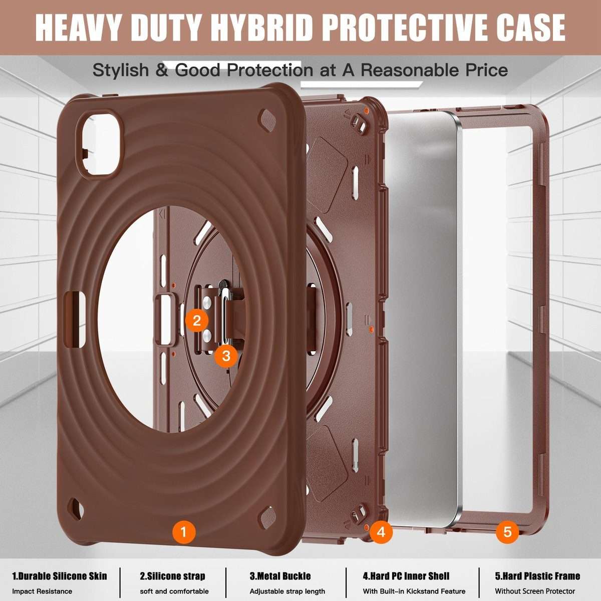 For iPad Pro 11 2025 / 2024 Rotation Holder Silicone Hybrid PC Tablet Case(Chocolate)