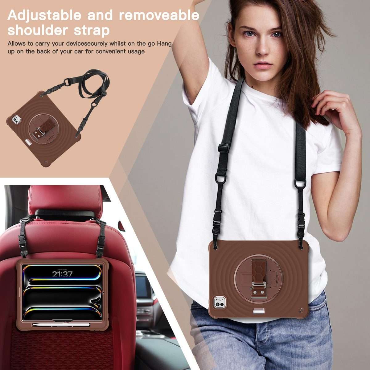 For iPad Pro 11 2025 / 2024 Rotation Holder Silicone Hybrid PC Tablet Case(Chocolate)