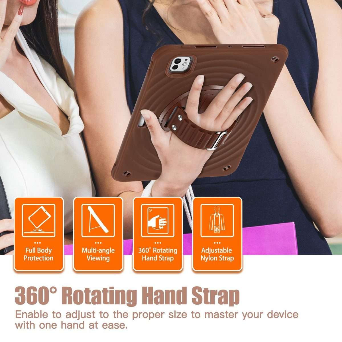 For iPad Pro 11 2025 / 2024 Rotation Holder Silicone Hybrid PC Tablet Case(Chocolate)