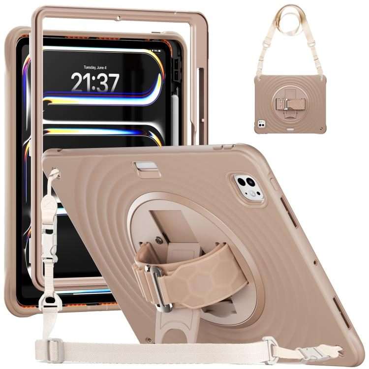 For iPad Pro 13 2025 / 2024 Rotation Holder Silicone Hybrid PC Tablet Case(Light Coffee)