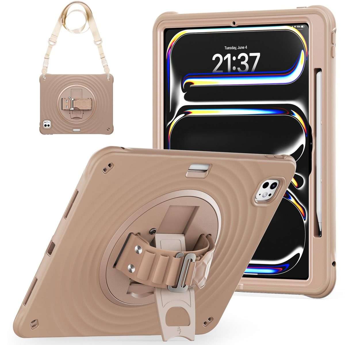 For iPad Pro 13 2025 / 2024 Rotation Holder Silicone Hybrid PC Tablet Case(Light Coffee)