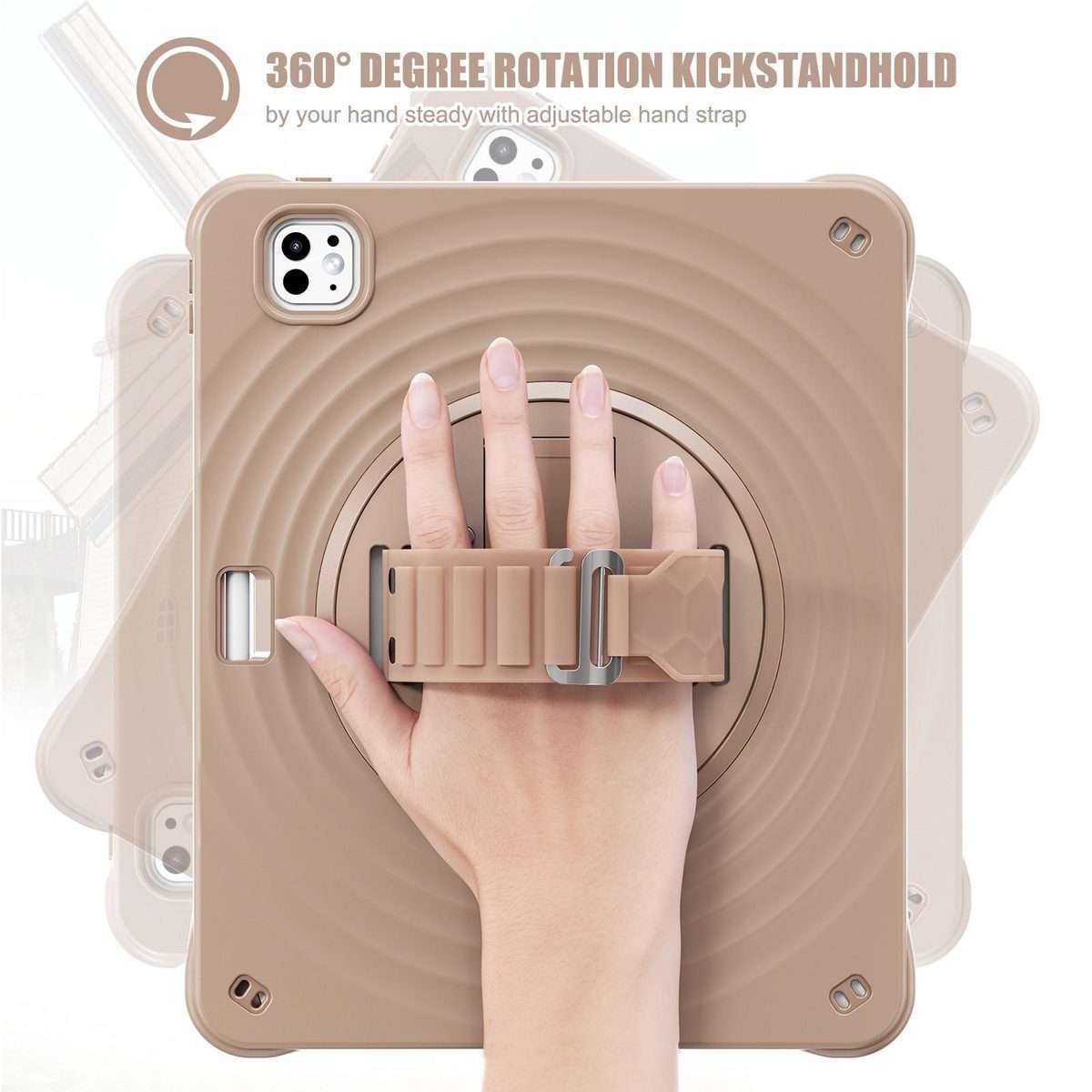 For iPad Pro 13 2025 / 2024 Rotation Holder Silicone Hybrid PC Tablet Case(Light Coffee)