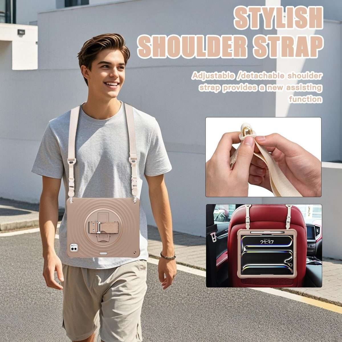 For iPad Pro 13 2025 / 2024 Rotation Holder Silicone Hybrid PC Tablet Case(Light Coffee)