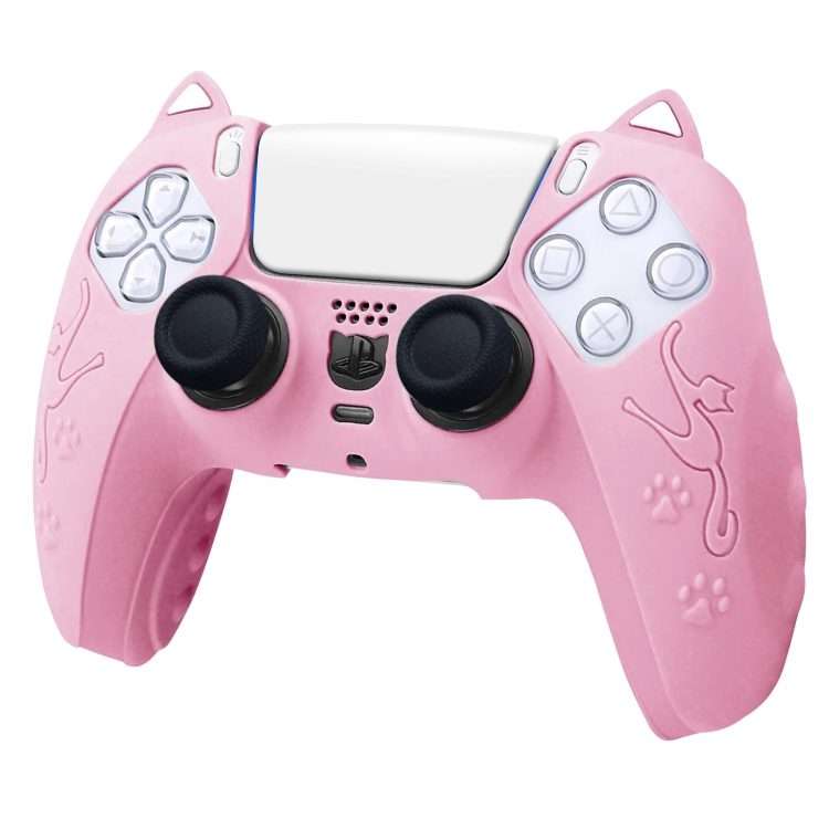 For Sony PS5 Cat Ear Shape Gamepad Silicone Protective Case(Pink)