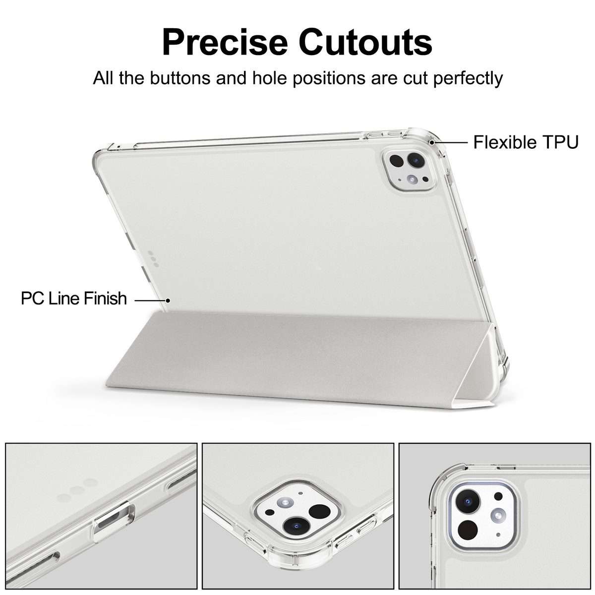For iPad Pro 11 2025 / 2024 Tri-fold Holder TPU Cover Frosted Leather Smart Tablet Case ... (Grey)