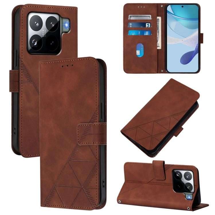 For Xiaomi 15S Pro Crossbody 3D Embossed Flip Leather Phone Case(Brown)