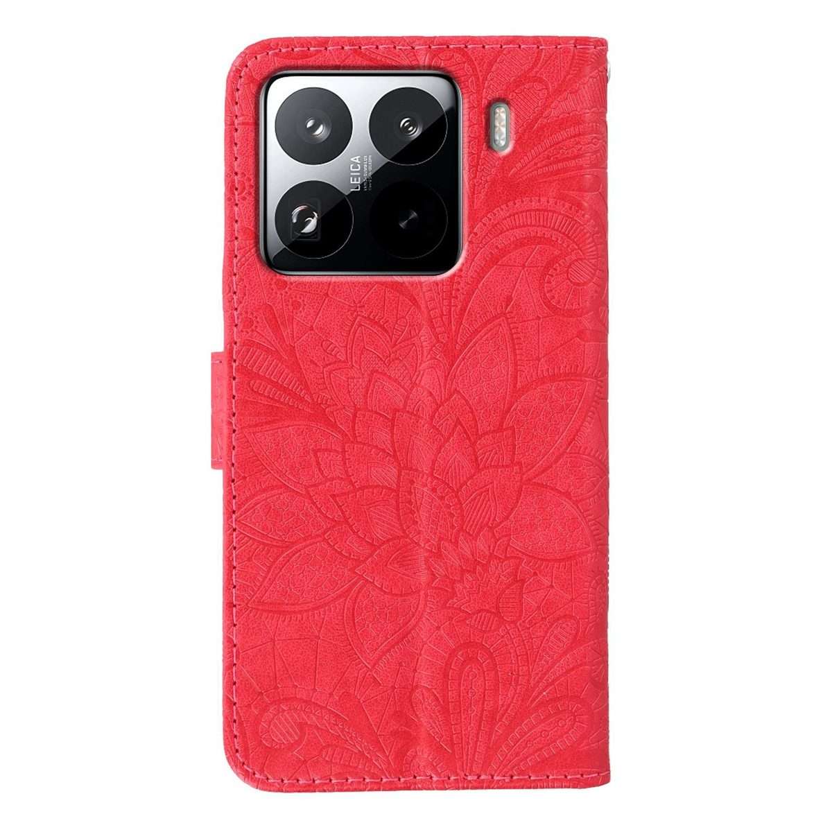 For Xiaomi 15 Pro Lace Flower Embossing Flip Leather Phone Case(Red)