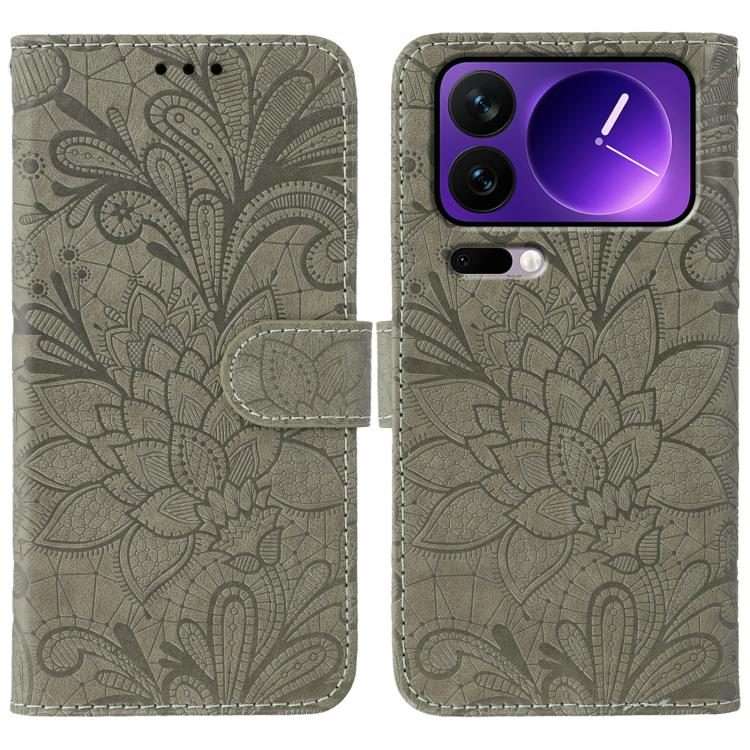 For Xiaomi 17 Pro Lace Flower Embossing Flip Leather Phone Case(Grey)
