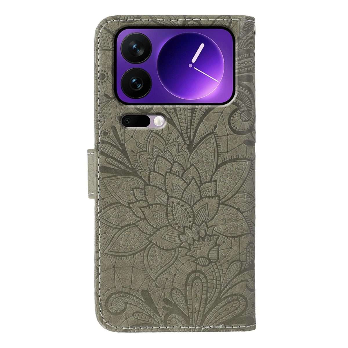 For Xiaomi 17 Pro Lace Flower Embossing Flip Leather Phone Case(Grey)